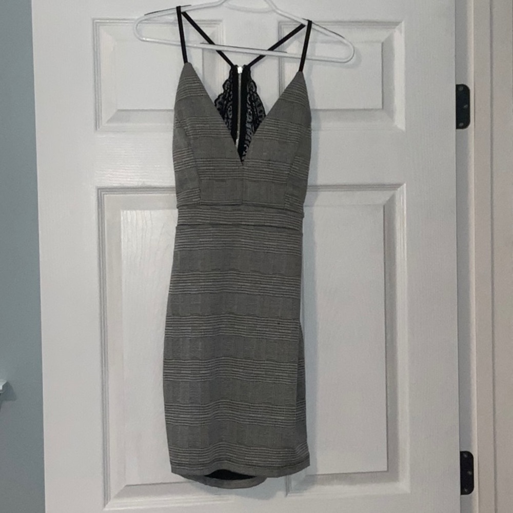 Lace backless mini dress